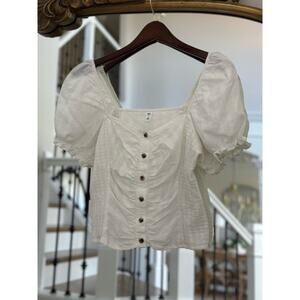 BP (Nordstrom) Swiss Dot Ruched Puff Sleeve Top Ivory Size Small